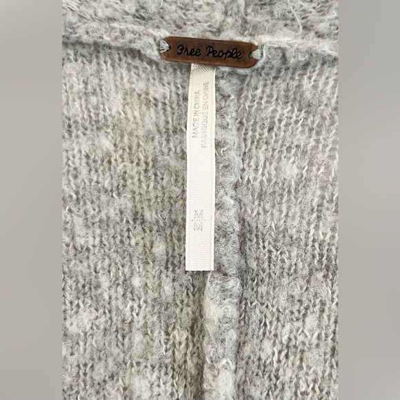 Free People Open Knit Wool Cardigan Sweater Pockets Light Gray Boho Women’s M - Picture 5 of 8
